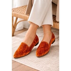 Birdies Women's Heron Emboridered Velvet Loafer Orange Size 9.5 EUC
